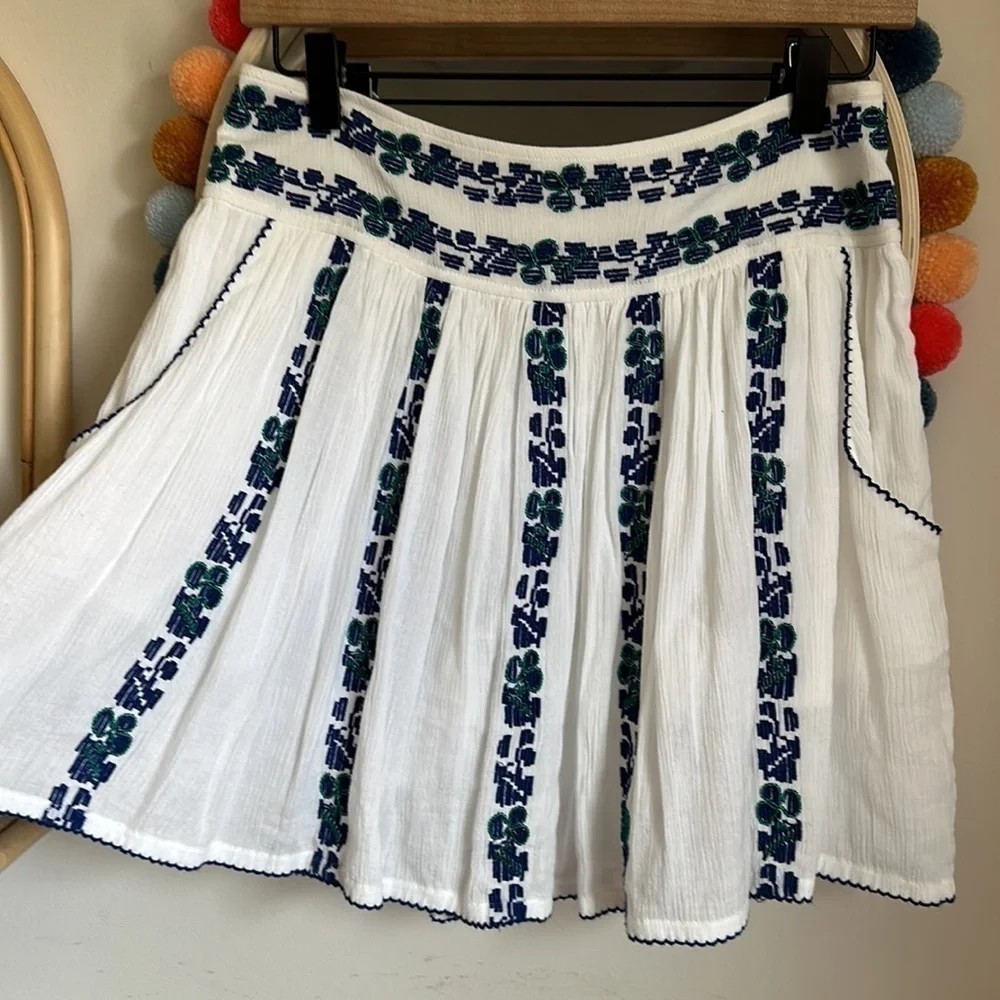 Tory Burch Alexandria Cotton Embroidered Beaded Flowy Summer Skirt